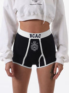Vintage Print Contrast Splice Shorts