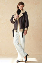 Classic Sherpa Lined Trendy Shearling Leather Flight Jacket
