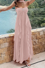 Strapless Starfish Detail Tiered Ruffle Chiffon Maxi Dress