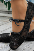 Fashionable Sequined Embroidered Square-toe Flat Casual Shoes