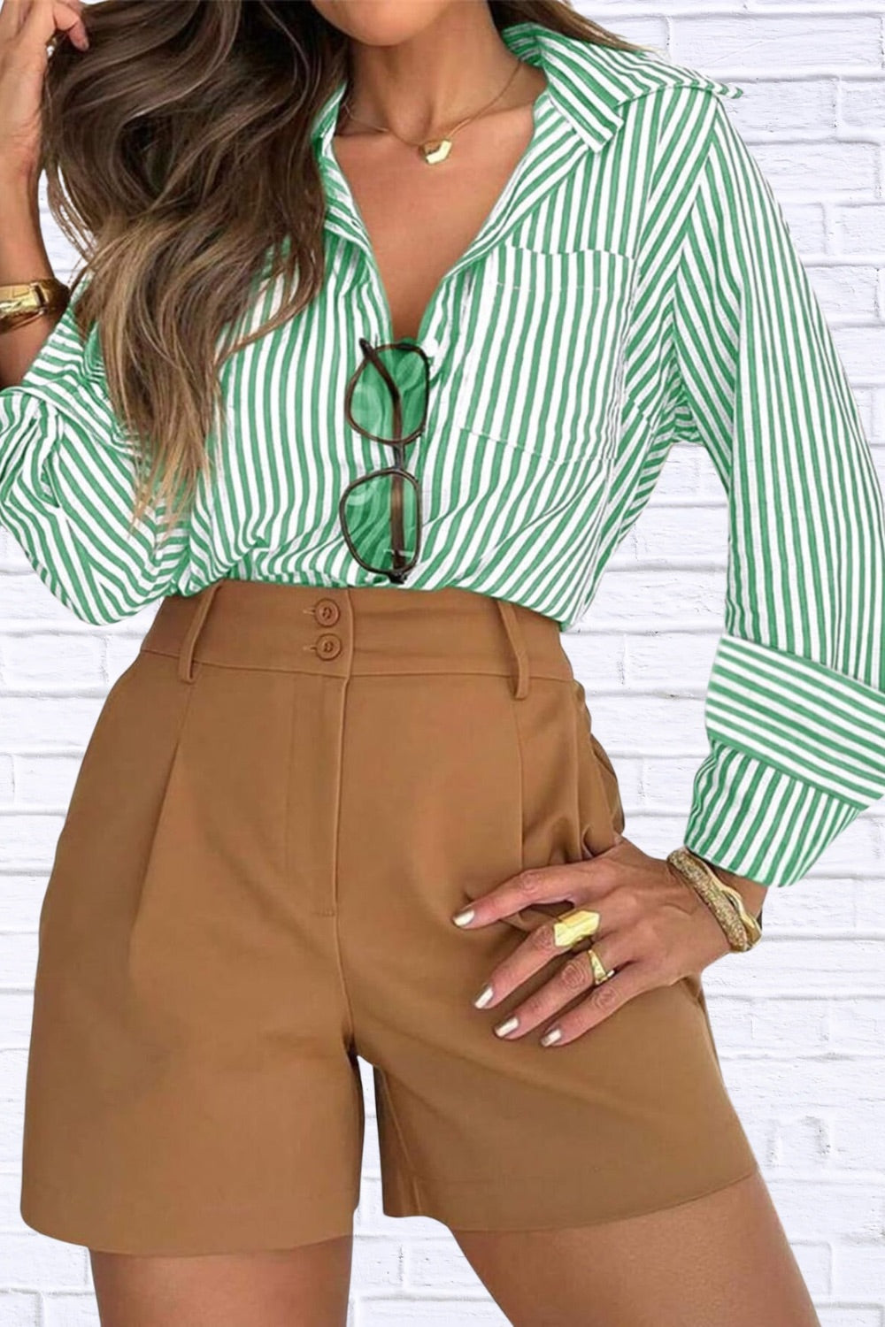 Striped Button-Down Shirt | Classic Women__ Long Sleeve