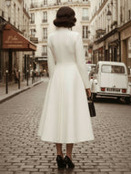 Vintage Stand-Collar A-line Woolen Flared Coat In White For Women 2026