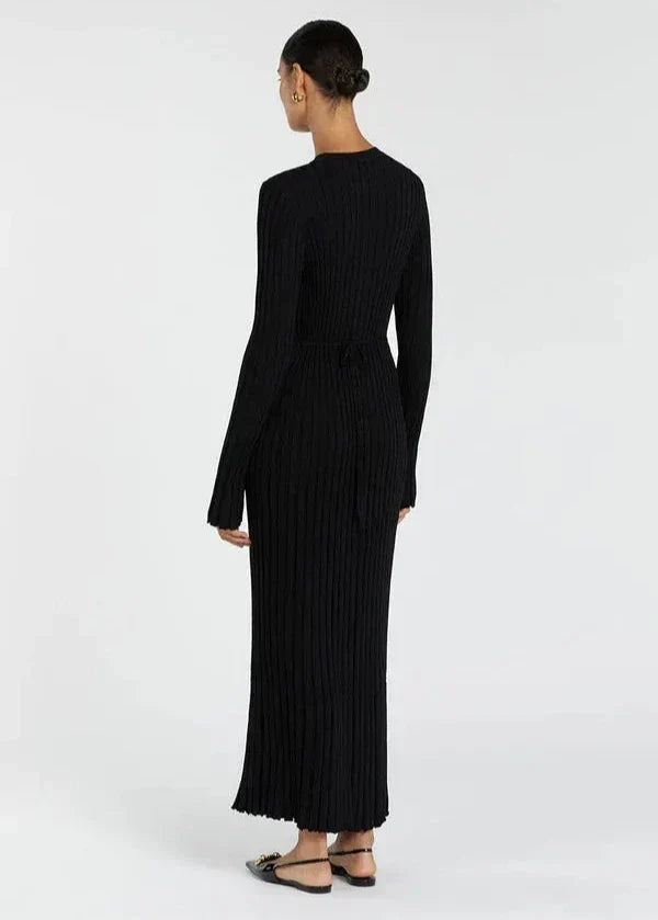 Long Sleeve Crew Neck Ribbed Knit Bodycon Maxi Dress