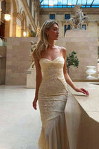 Beige Lace Ruffle Slip Maxi Dress