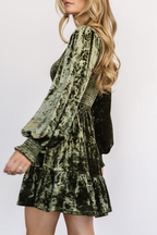 Piper Timeless Casual Daily Ruffle Velvet O Neck a Line Dresses (4 Colors) Elevated Occasion Wear