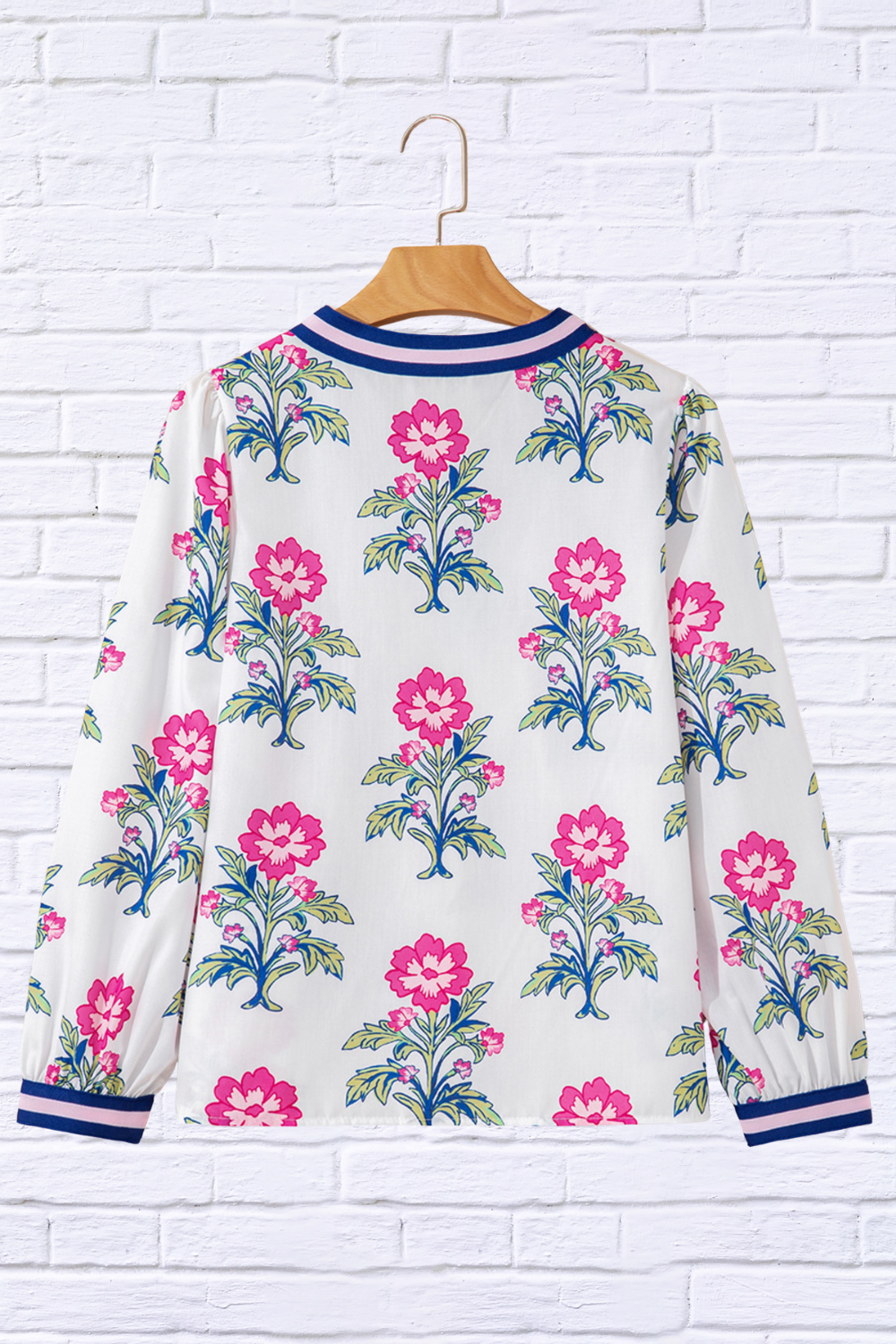 Bold Meets Feminine _ Amber Floral Print Striped V-Neck Blouse