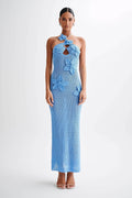 Yasmina Chic Crocheted Maxi Dress with Floral Appliqué Boutique Collection