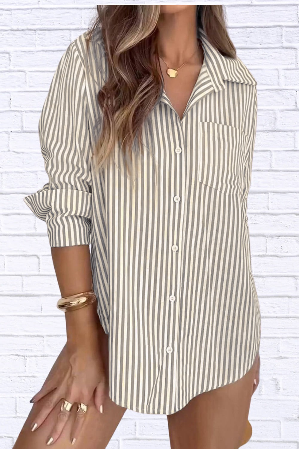 Striped Button-Down Shirt | Classic Women__ Long Sleeve