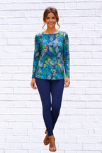 Tropical Toucan Print Long Sleeve Top _ Soft Knit Round Neck Casual Statement Blouse