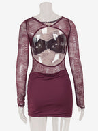 Sheer Lace Ruched Mini Dress For Women - Sexy Cut Out Open Back Bodycon Gown - Summer Night Out Club Party 2026