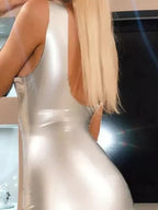 Metallic Gloss Spaghetti Strap Bodycon Mini&Short Dresses