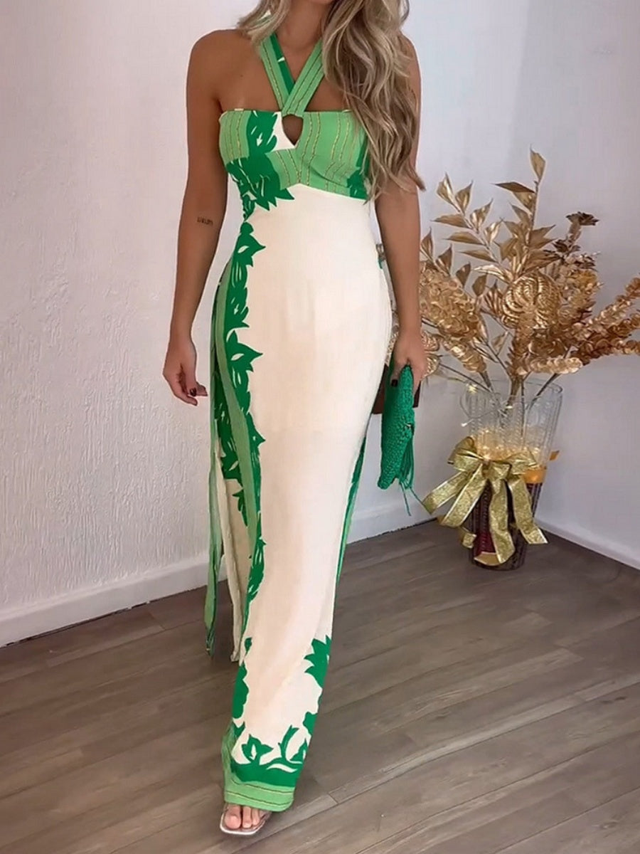 Printed Halter Vacation Parties Maxi Dresses