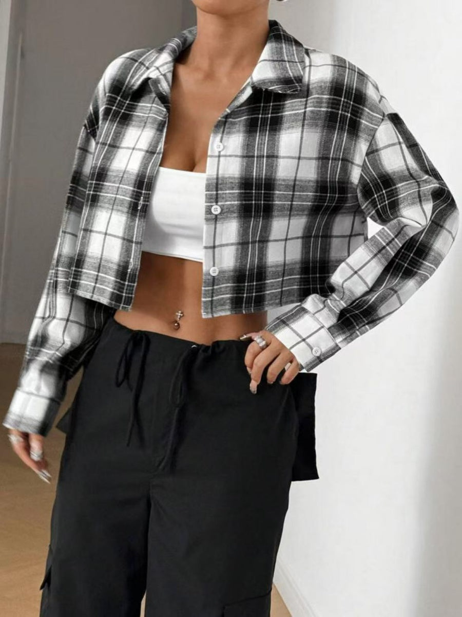 Cardigan Cropped Coat Plaid Shirts