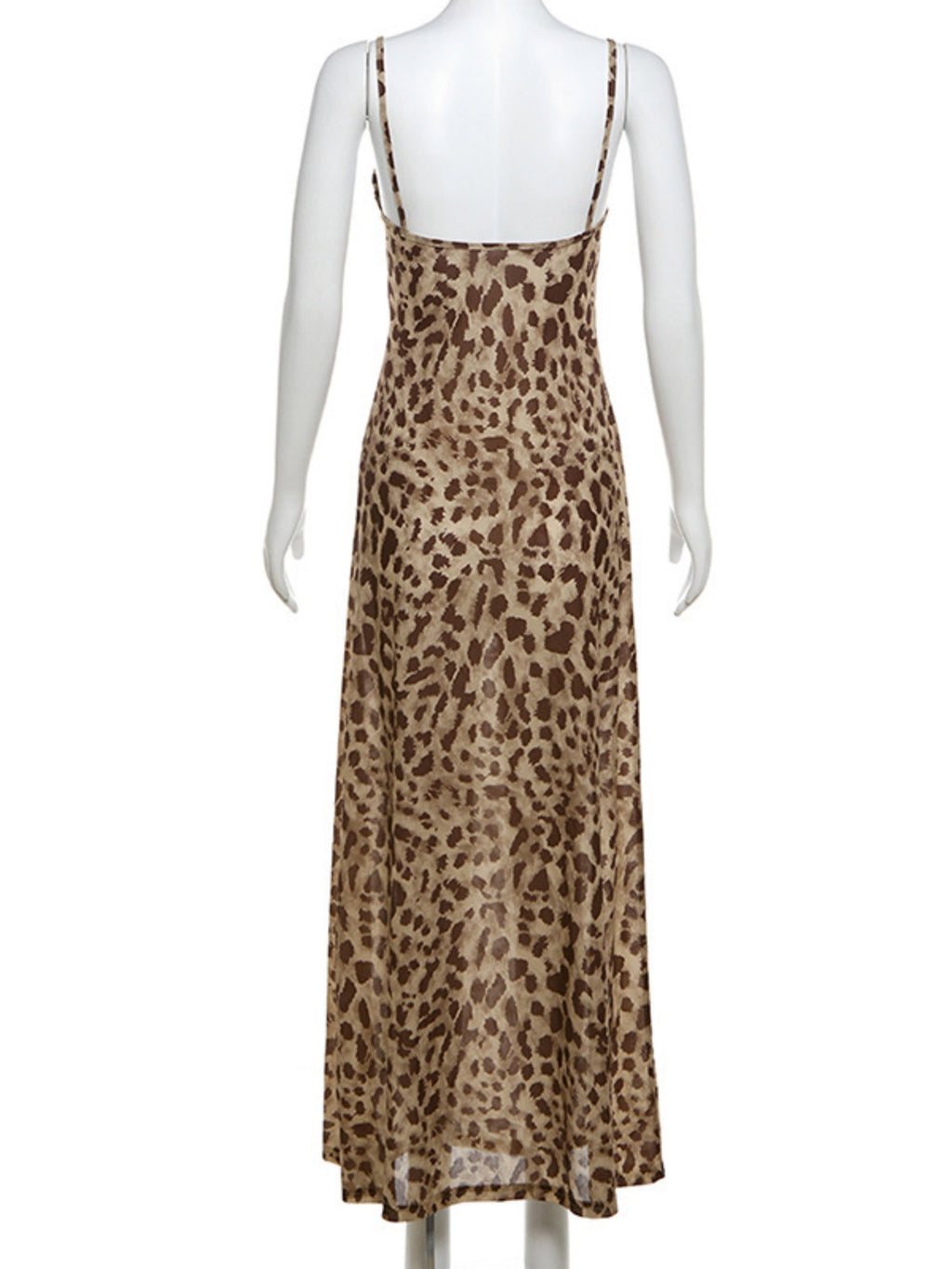 Leopard Print V-neck Backless Maxi Dresses