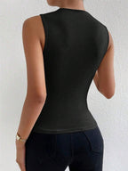 Pleated Mock Neck Tank Tops