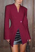 Chic V Neck Single Button Irregular Blazer