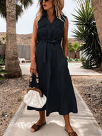 Single-Breasted Belt Denim Dress