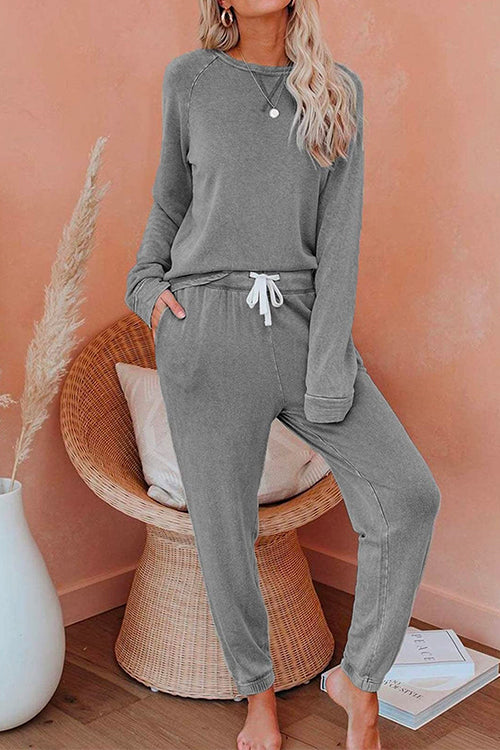 Long Sleeves T-shirt Drawstring Waist Joggers Loungewear Set
