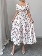 Puff Sleeve Printed Maxi Dresses