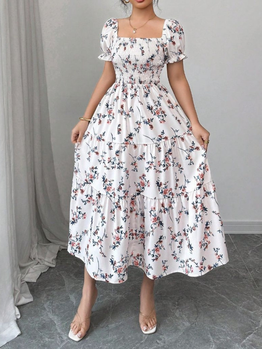 Puff Sleeve Printed Maxi Dresses