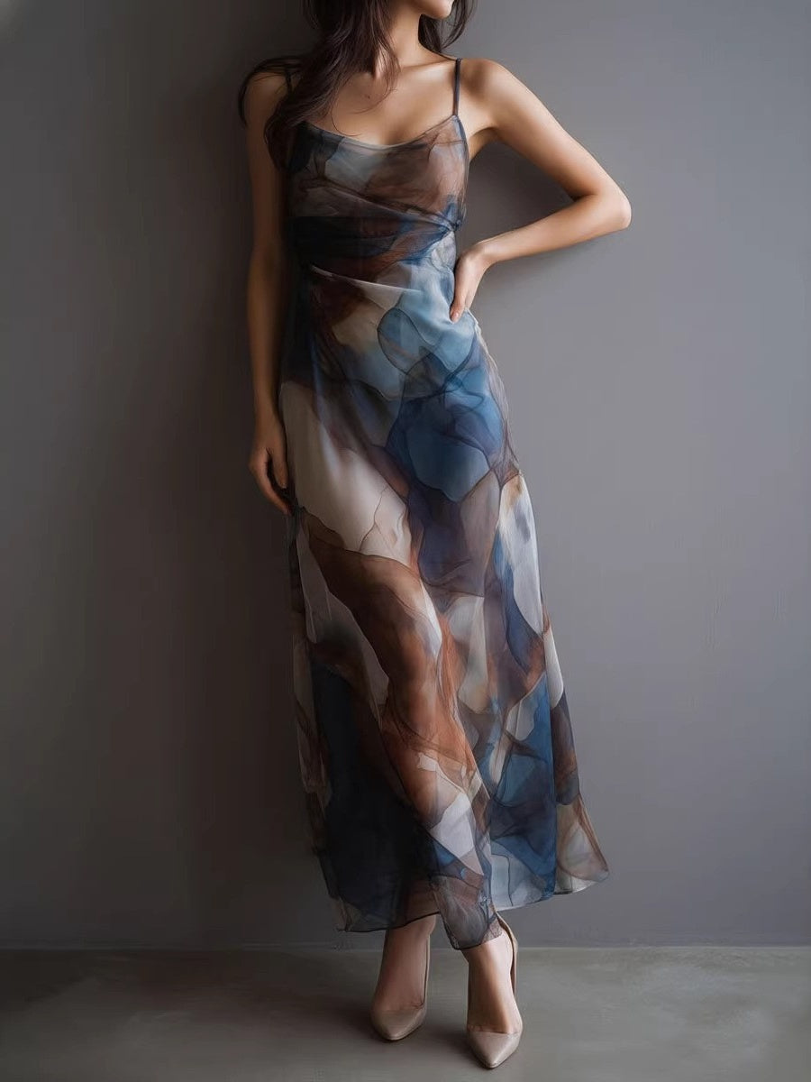 Chiffon Printed Blending Temperament Maxi Dresses