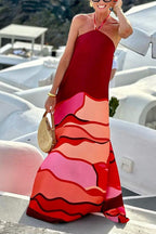 Halter Backless Printed Swing Maxi Vacation Dress