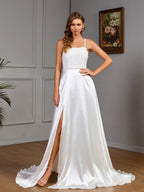 Sleeveless Camisoles White Tube Top Satin Sleeveless Wedding Evening Dress Maxi Dresses