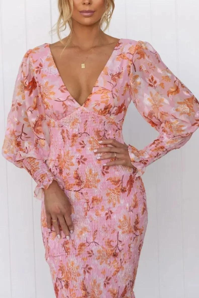 Jacinta Premium Floral Print Midi Dress Statement Occasion Edit