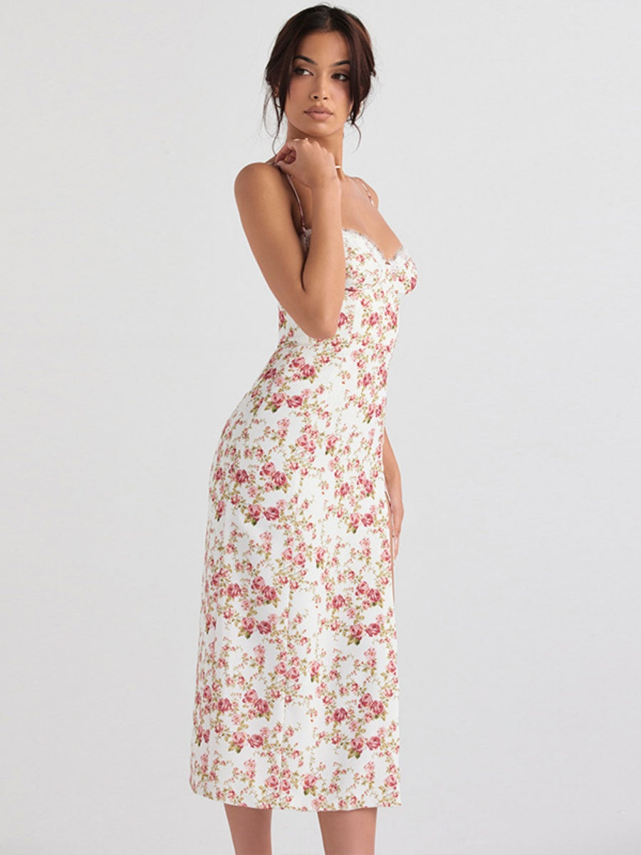 Floral Camisoles Lace Stitching Sexy Vacation And Leisure Maxi Dresses