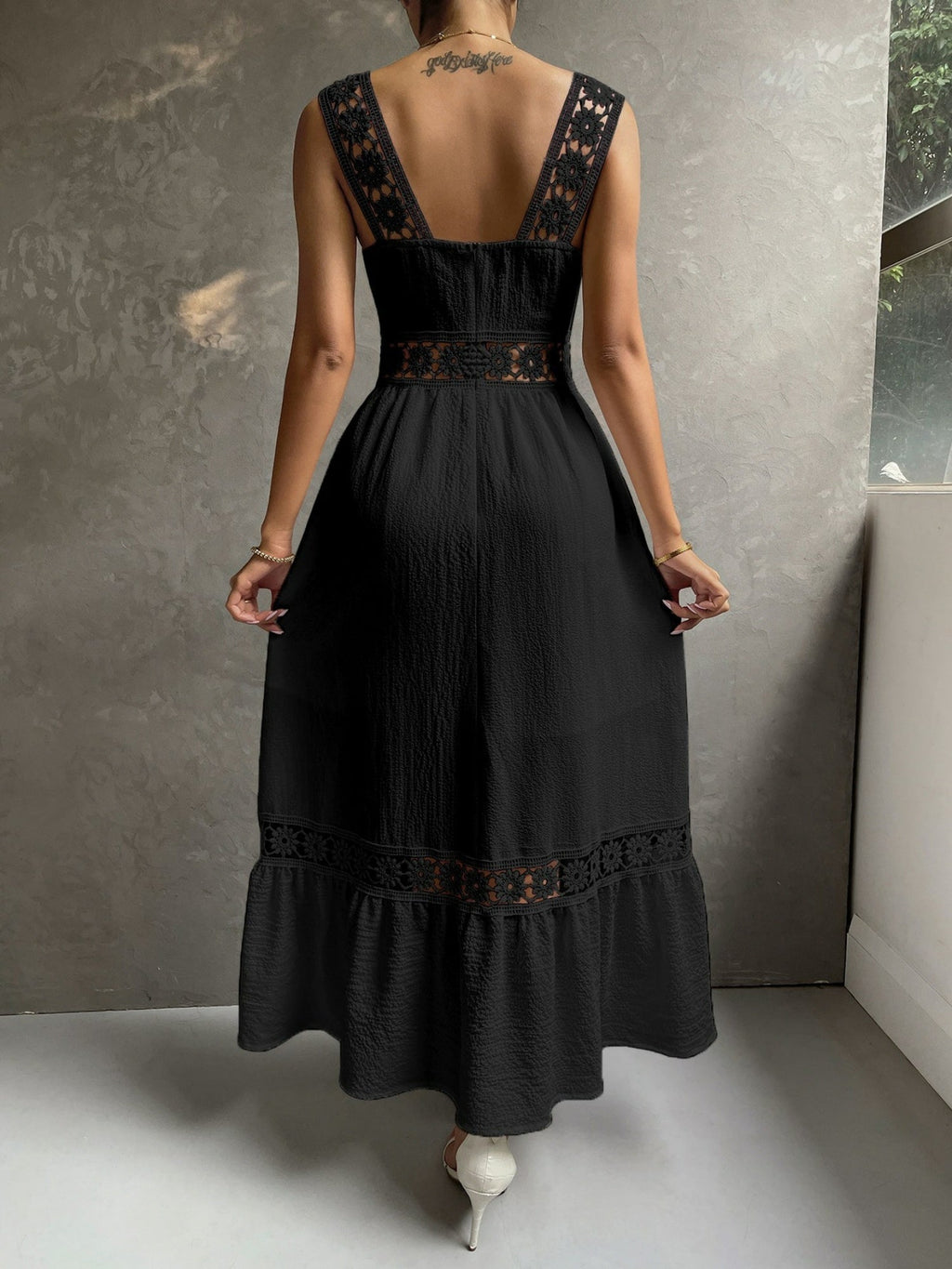 Lace Cutout Trim Sleeveless Patchwork Slim Fit Maxi Dresses