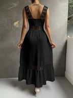 Lace Cutout Trim Sleeveless Patchwork Slim Fit Maxi Dresses