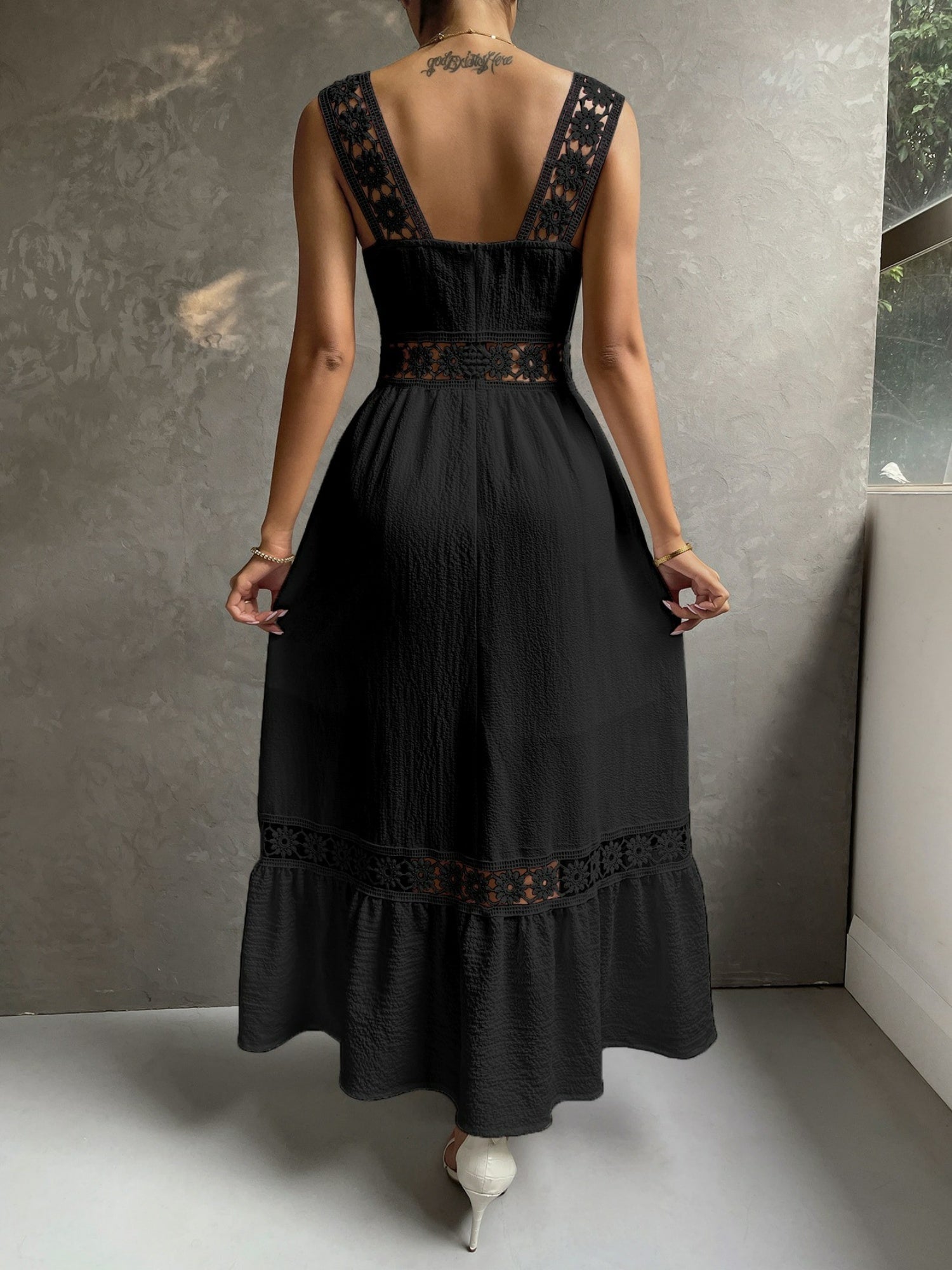 Lace Cutout Trim Sleeveless Patchwork Slim Fit Maxi Dresses