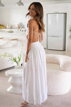 One-Shoulder Ruched Side Cutout High Slit Floral Midi Dress