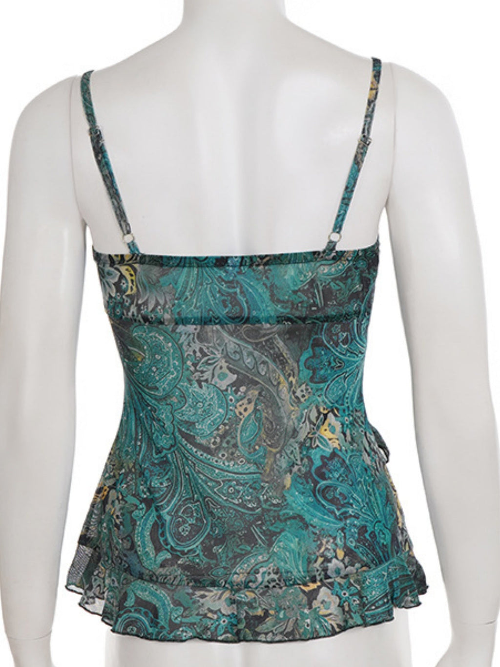 Retro Prints Mesh Color-blocked Tank Top