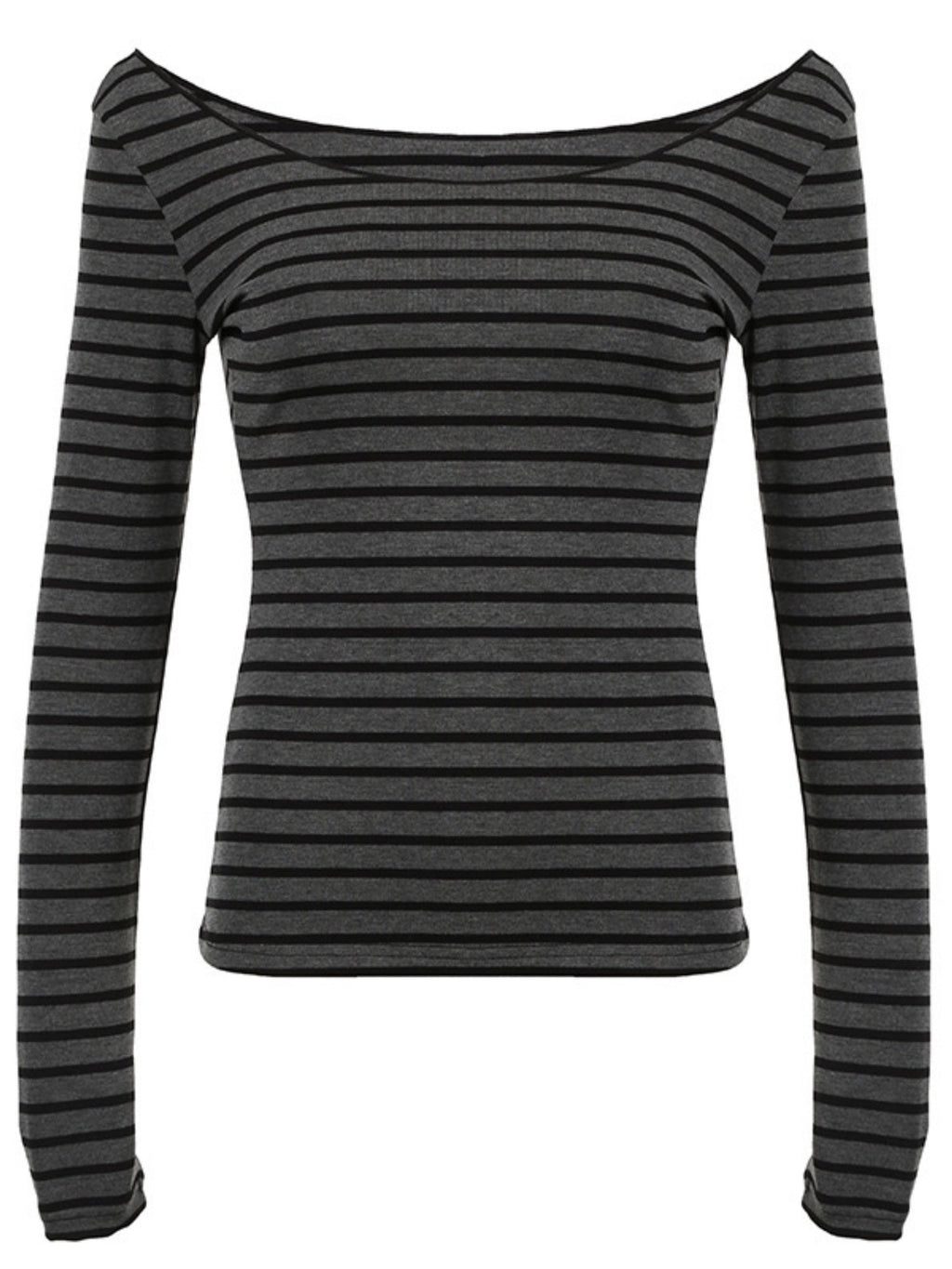 Striped Color Blocking Off-shoulder Slimming Off-shoulder Long-sleeved T-shirt