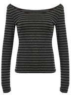 Striped Color Blocking Off-shoulder Slimming Off-shoulder Long-sleeved T-shirt
