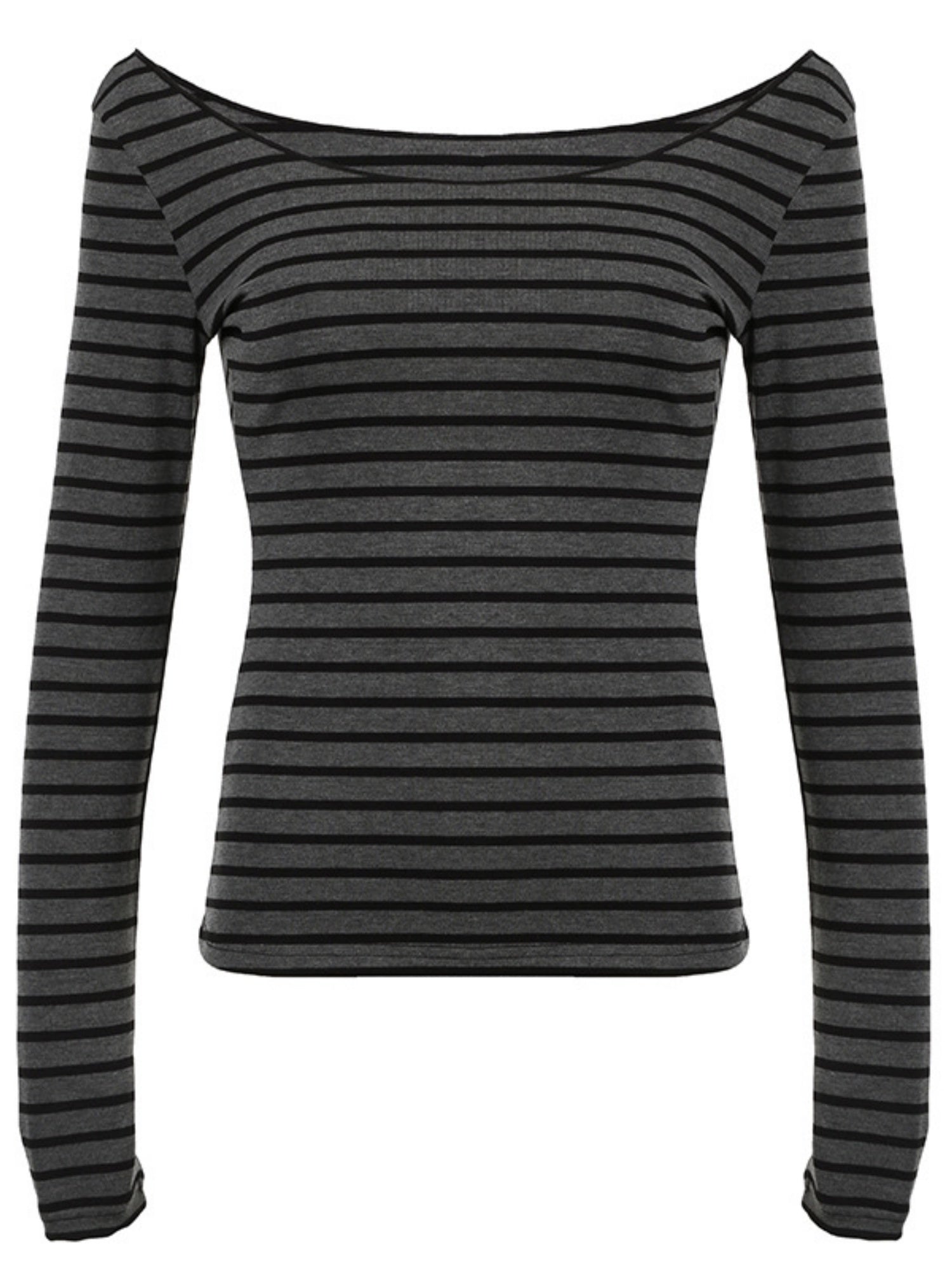 Striped Color Blocking Off-shoulder Slimming Off-shoulder Long-sleeved T-shirt
