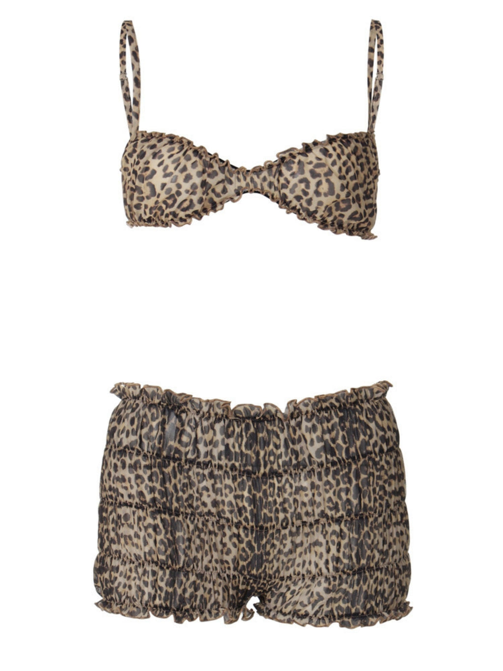 Leopard Print Lace Navel-style Tank Top Cake Shorts 2-piece Sets