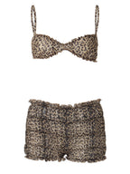 Leopard Print Lace Navel-style Tank Top Cake Shorts 2-piece Sets