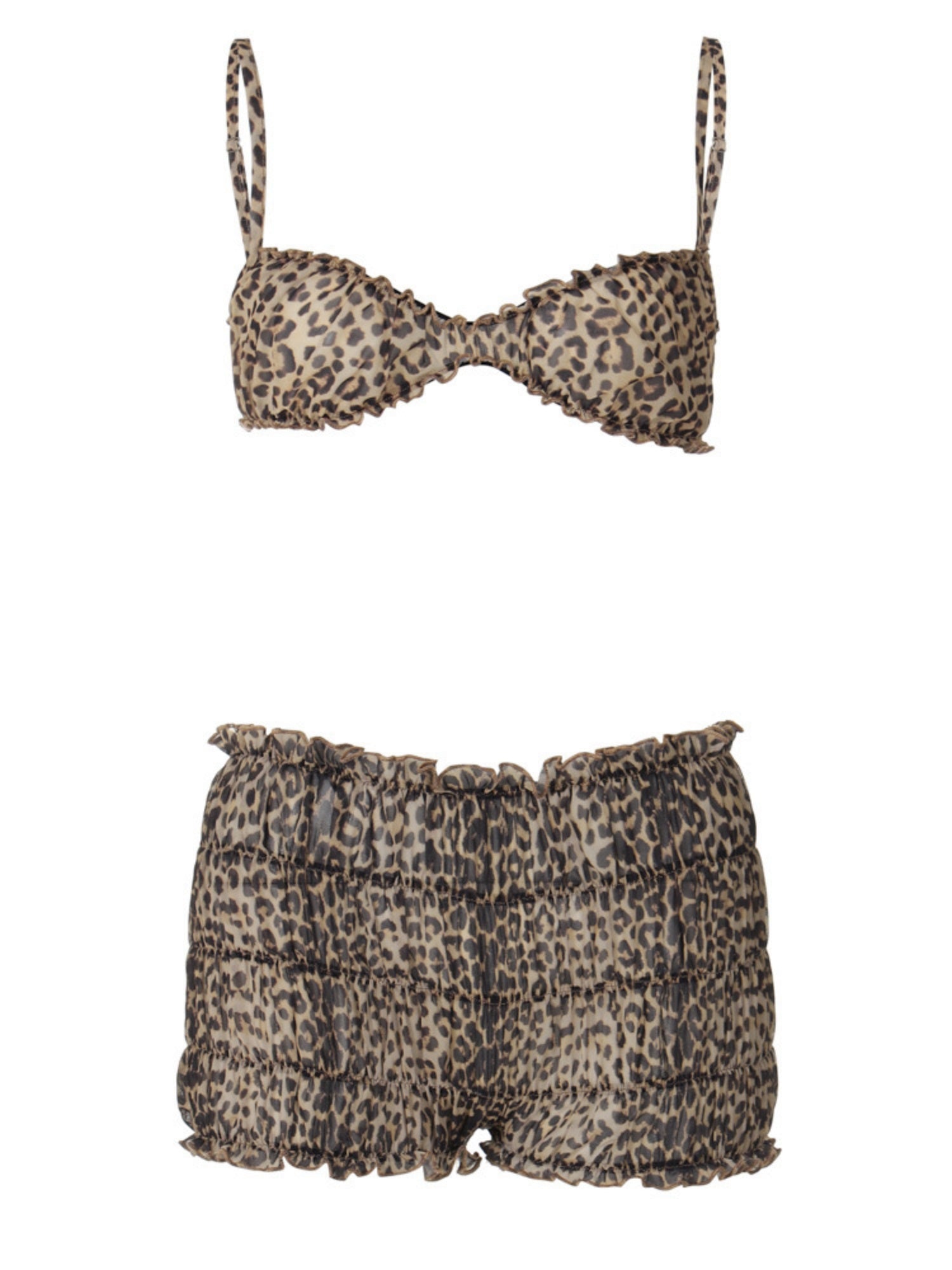 Leopard Print Lace Navel-style Tank Top Cake Shorts 2-piece Sets