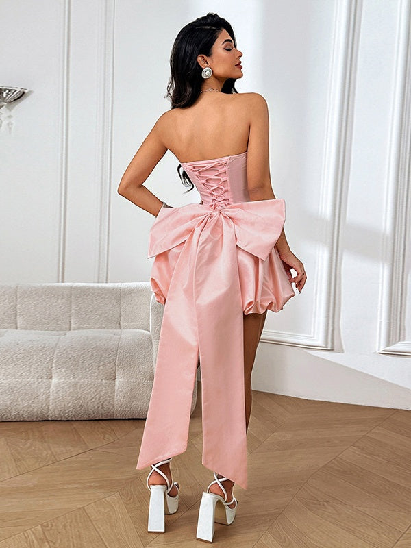 Sexy Backless Strapless Mini Dress With Large Bow