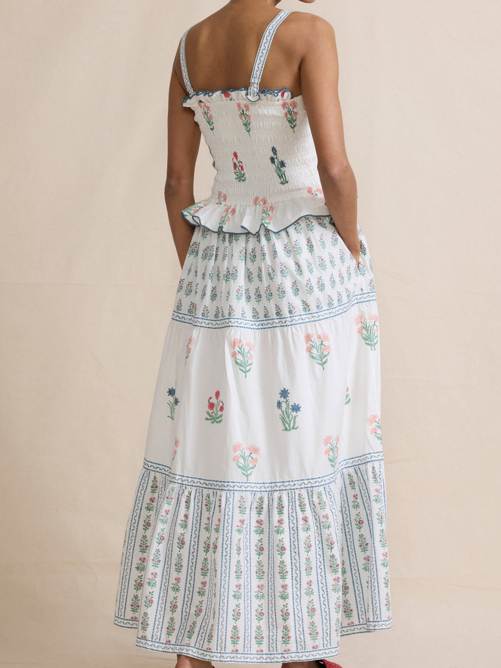 Printed Wavy Edge Spaghetti Strap Long Dress