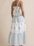 Printed Wavy Edge Spaghetti Strap Long Dress
