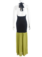 Hollow Out Color Matching Metal Decoration Bra Slit Maxi Dresses