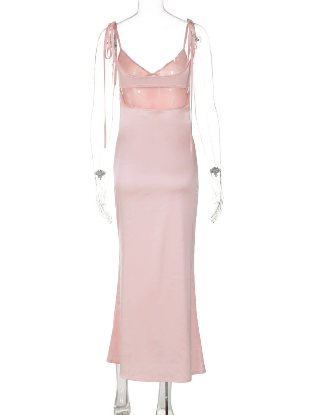 Satin Cross Straps Hollow Out V-neck Sleeveless Maxi Dresses