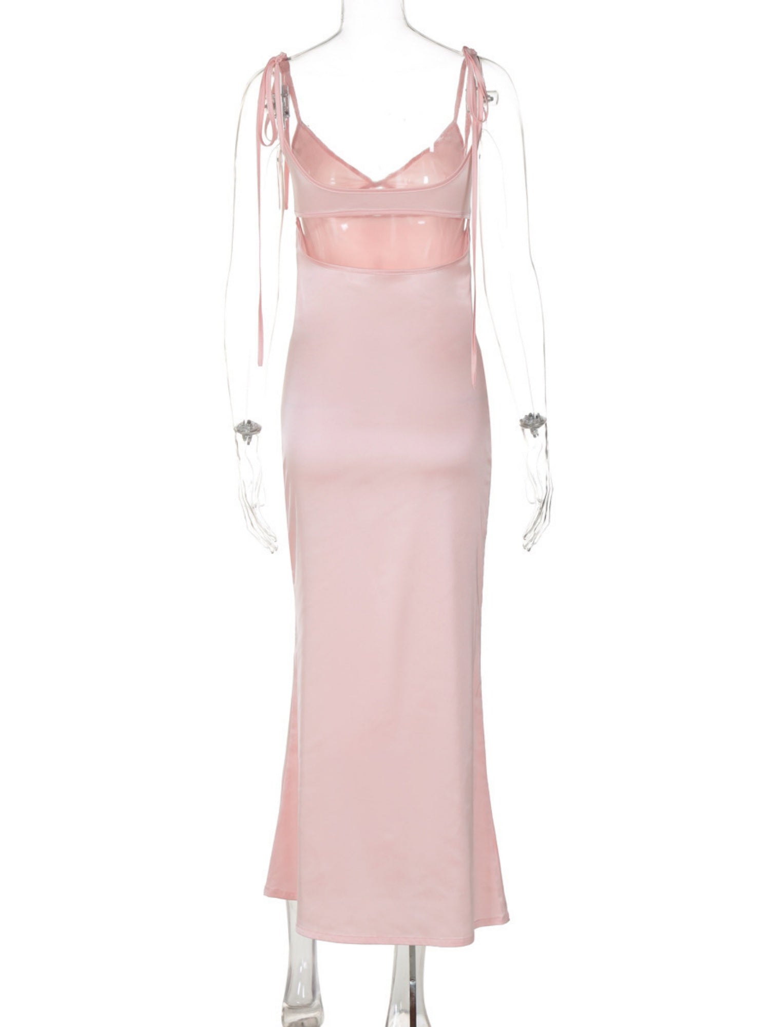 Satin Cross Straps Hollow Out V-neck Sleeveless Maxi Dresses