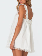 Bow Lace Trim Spaghetti Strap Backless Mini&Short Dresses