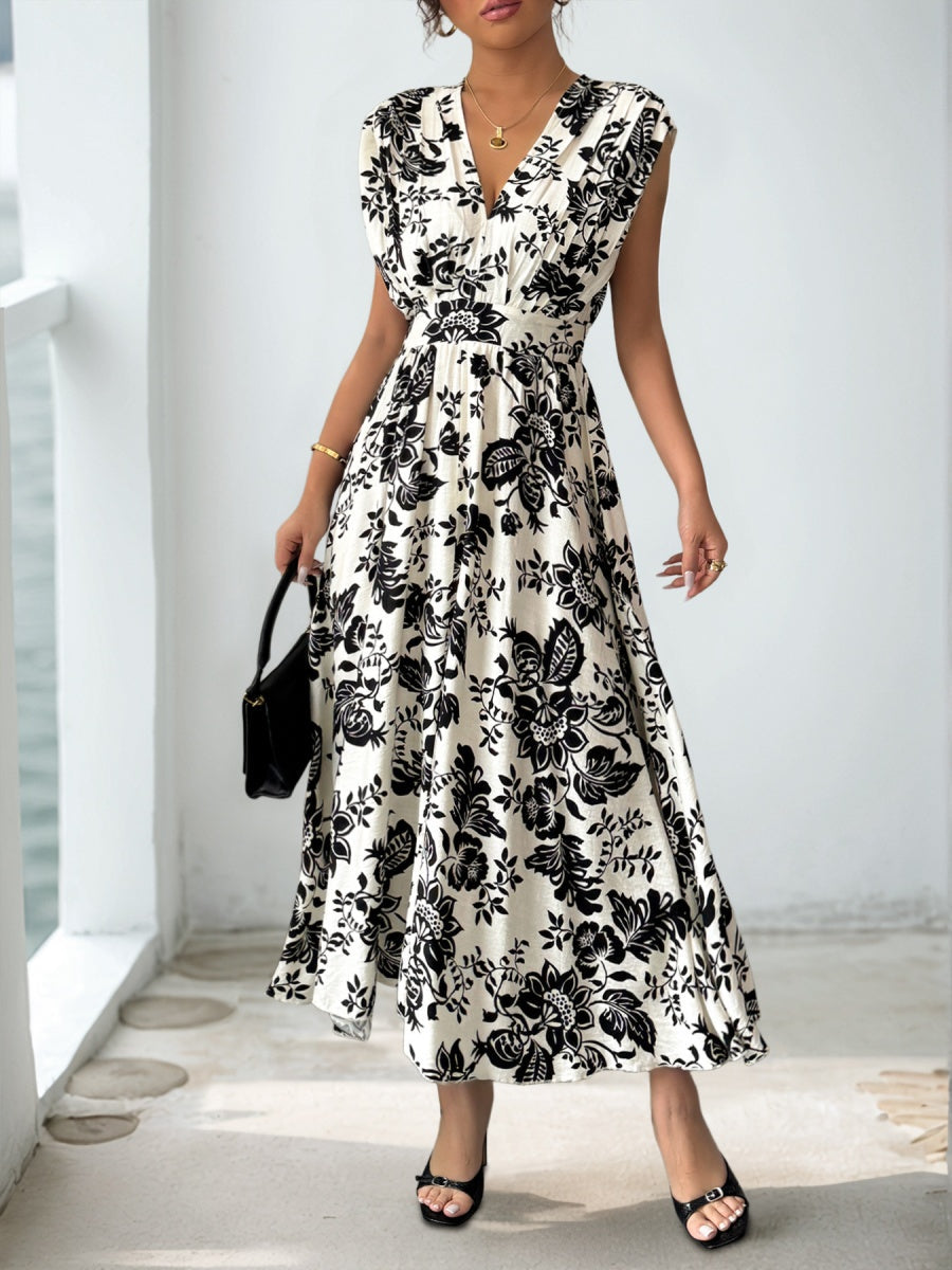 Printed V-neck Vacation Leisure Maxi Dresses