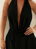 Deep V Swing Collar Chiffon Halter Reunion Mini&Short Dresses