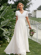 Lace Trim Splicing Chiffon Waist V-neck Maxi Dresses
